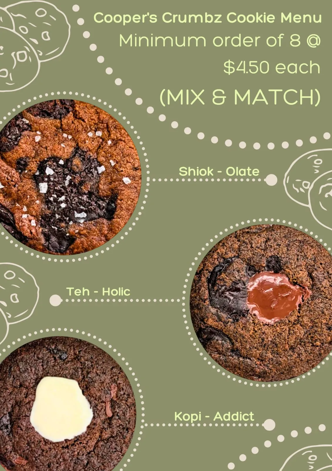 Cooper's Crumbz cookie menu